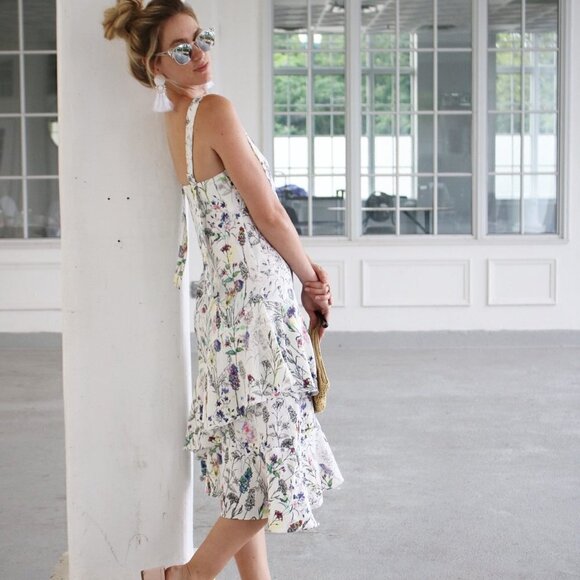 H&M SUMMER DRESS Size 4 Natural white/Floral Crêpe Knee-length - Picture 13 of 16